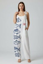 Elora | Jumpsuit Dames - Beige - Vissenprint Losse Pasvorm