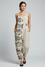 Elora | Jumpsuit Dames - Beige - Vissenprint Losse Pasvorm