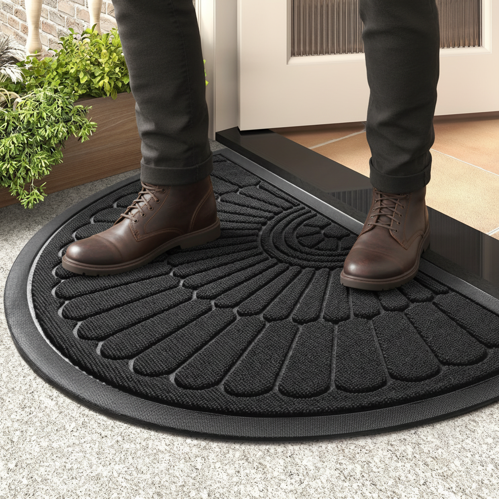 Duurzame Halfronde Rubber Deurmat met Antislip Ontwerp – Voor Binnen en Buiten, Veilig en Weerbestendig