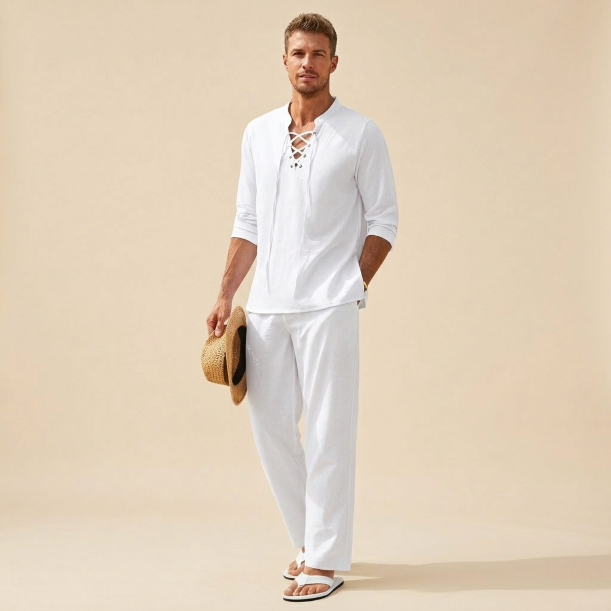Heren Comfortabele en Lichtgewicht Zomerset met V-hals Wit