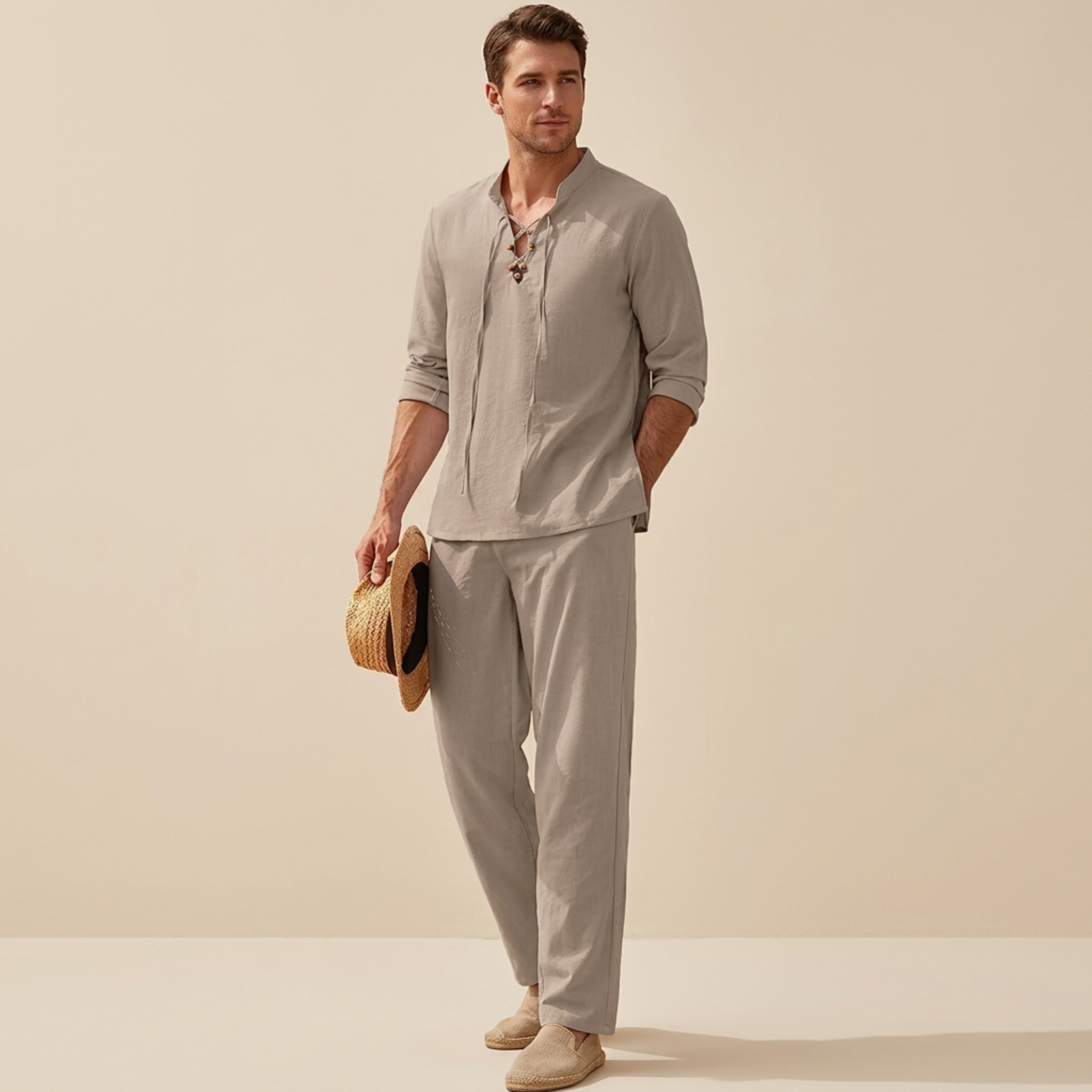 Heren Comfortabele en Lichtgewicht Zomerset met V-hals Beige