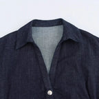 Elena | Denim Jurk Dames - Reverskraag Plooien Midi