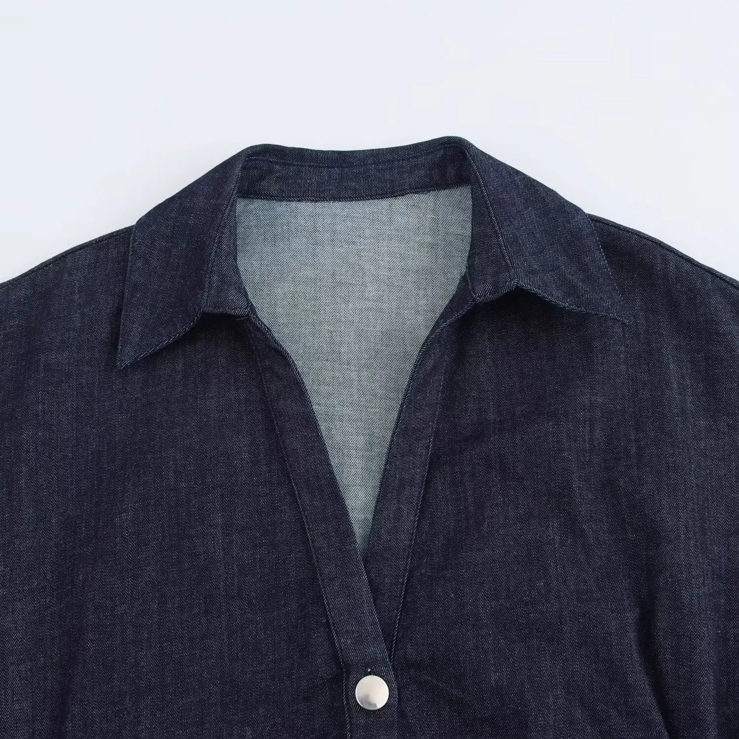 Elena | Denim Jurk Dames - Reverskraag Plooien Midi