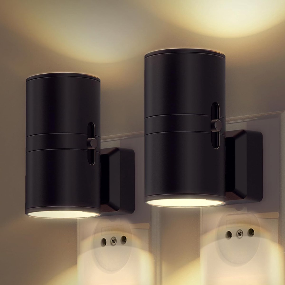 NightLuxe Bauhaus-design Nachtlampje – Dimbaar LED Stopcontact Nachtlampje met Schemersensor, Warmwit 3000K, voor Gang & Slaapkamer