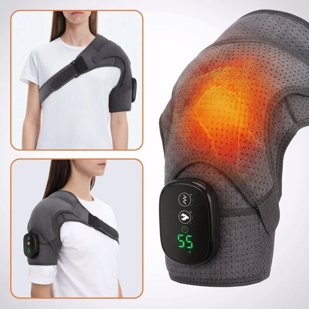 Draagbaar Schoudermassageapparaat met Warmte & Vibratie – Draadloos, 3 Standen, LED-Touchscreen, 5000mAh – Nek- en Schoudermassage