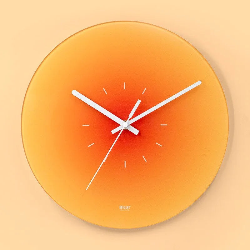 Elegante Wandklok van Glas met Stille beweging – 30 cm Oranje (zonder nummers)