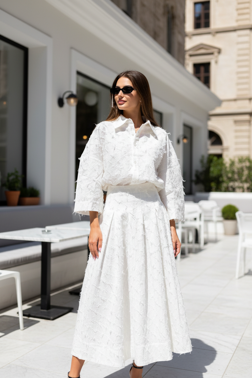 Yvaine | Co-ord Set Dames - Reverskraag Geplooide Rok XL