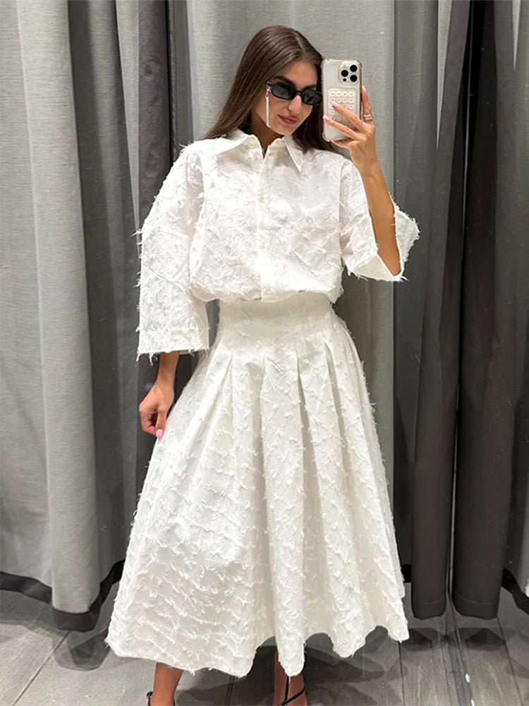Yvaine | Co-ord Set Dames - Reverskraag Geplooide Rok