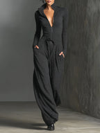 Eline | Dames Jumpsuit - Stretchy Glitterstof, Feestelijk Design Donkergrijs