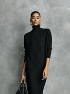 Eline | Dames Midi Jurk - Zachte Gebreide Coltrui, Lange Mouwen