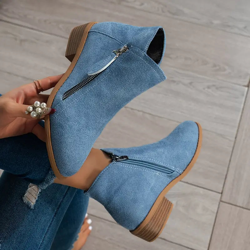 Laarzen Dames Spitse Neus Ritssluiting Blauw