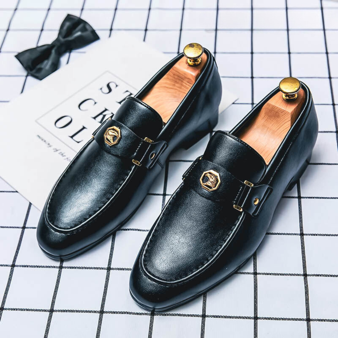 Elysian Heren Loafers | PU-Leer met Gouden Accent, Zwart 1