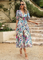 Evelyn | Dames Midi-Jurk - Bloemenprint, Flatterend Ontwerp Bloemig