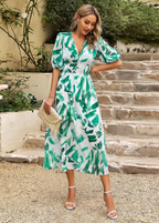 Evelyn | Dames Midi-Jurk - Bloemenprint, Flatterend Ontwerp Groen