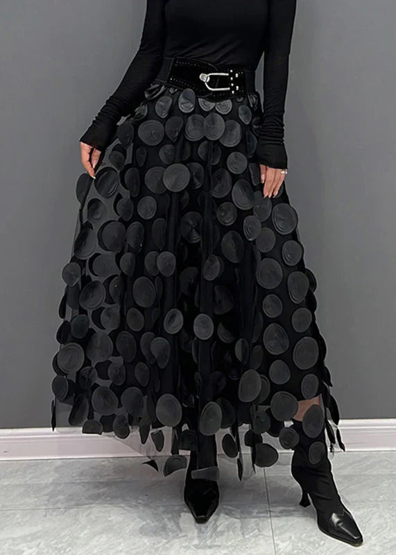 Valeraine | Rok Dames - Polkadot Polyester Viscose - Los Zwart