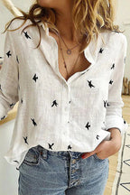 Livia | Top Dames - Katoen Linnen Bloemenprint - Heuplengte Casual Wit