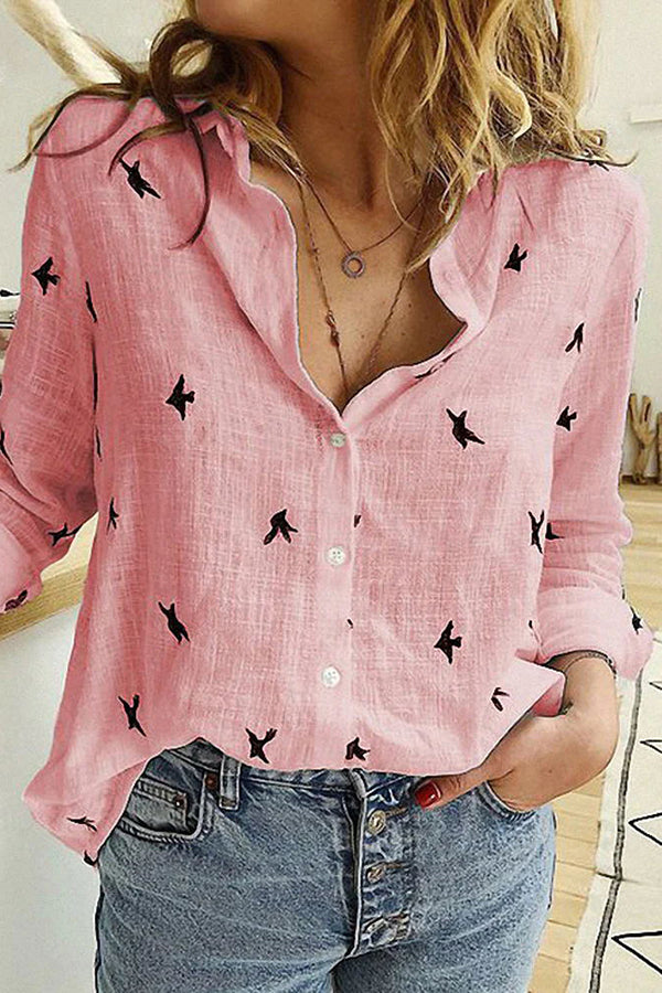 Livia | Top Dames - Katoen Linnen Bloemenprint - Heuplengte Casual Roze