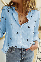Livia | Top Dames - Katoen Linnen Bloemenprint - Heuplengte Casual Blauw