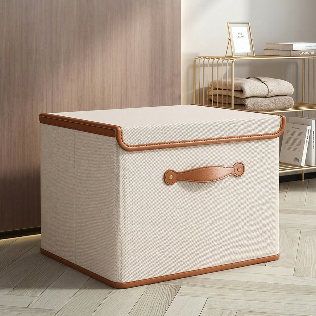 Opvouwbare Opbergdoos met Deksel – Opbergbox van Oxford Stof met Handvatten voor Kast, Kleding & Speelgoed, 4 Maten L: (37 X 25 X 25 cm)