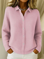 Gebreide Polo Dames | Gebreide polo met elegante structuur Roze