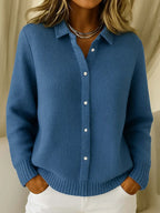 Gebreide Polo Dames | Gebreide polo met elegante structuur Blauw