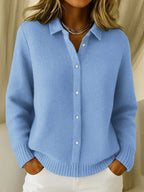 Gebreide Polo Dames | Gebreide polo met elegante structuur Lichtblauw