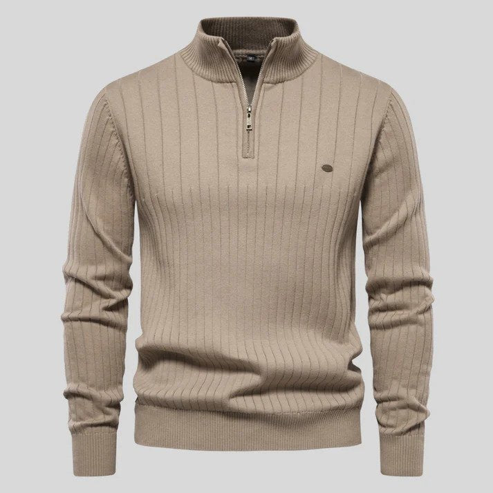 Trui Heren Half-Zip Ademend Comfortabel Khaki