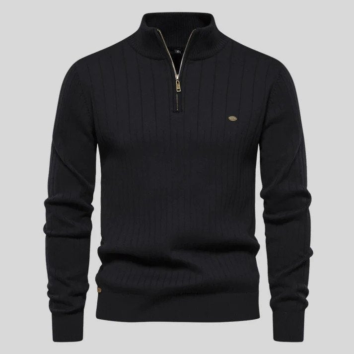 Trui Heren Half-Zip Ademend Comfortabel Zwart