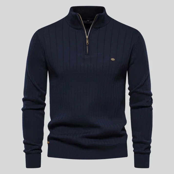 Trui Heren Half-Zip Ademend Comfortabel Donkerblauw