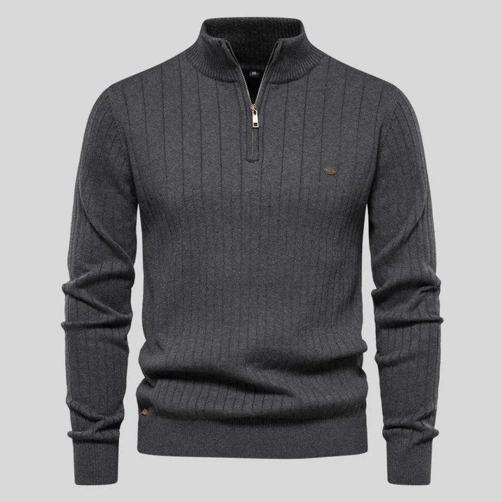 Trui Heren Half-Zip Ademend Comfortabel Donkergrijs