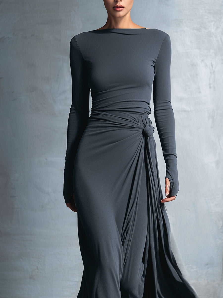 Gina | Dames Maxi Wikkeljurk - Stretch Polyester Katoenmix, Mouwloos Grijs
