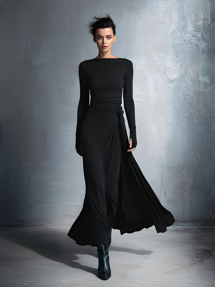 Gina | Dames Maxi Wikkeljurk - Stretch Polyester Katoenmix, Mouwloos Grijs Zwart