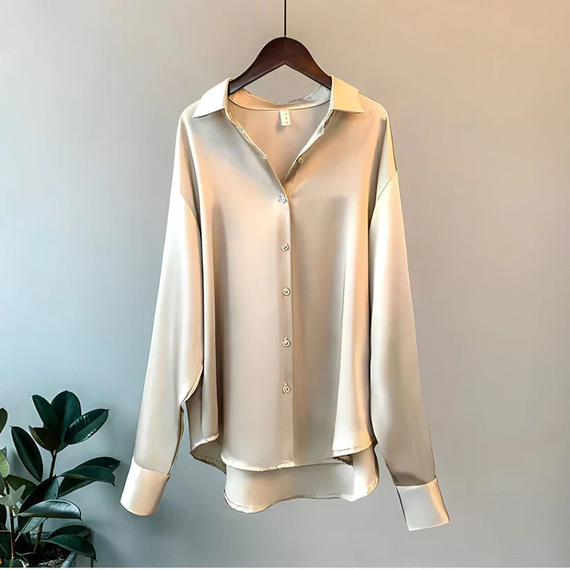 Gina | Witte Blouse Dames - Luxe Zijde, Tijdloos Ontwerp Beige