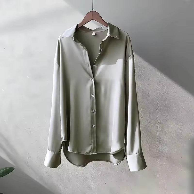 Gina | Witte Blouse Dames - Luxe Zijde, Tijdloos Ontwerp Grijs