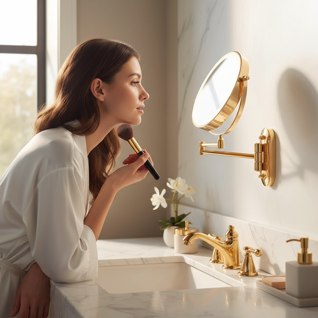 Gouden Vergrootspiegel met LED Verlichting en Oplaadbare Batterij - 360° Rotatie Makeup Spiegel met Licht voor Kaptafel