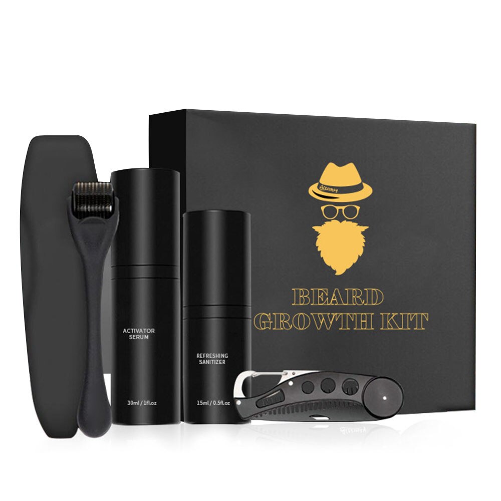 Baardverzorgingsset met 540 Dermaroller, Natuurlijk Baardserum, Reinigingsspray & Kam – Baard Grooming Set