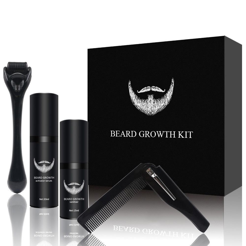 Baardverzorgingsset met 540 Dermaroller, Natuurlijk Baardserum, Reinigingsspray & Kam – Baard Grooming Set