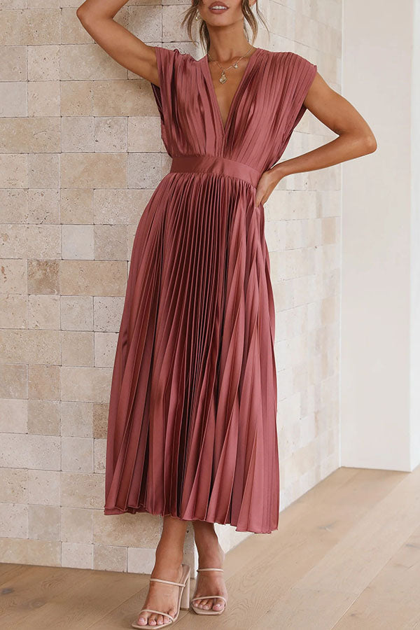 Hanna | Dames Midi Jurk - Luxe Satijn, V-hals Feestkleding Rood