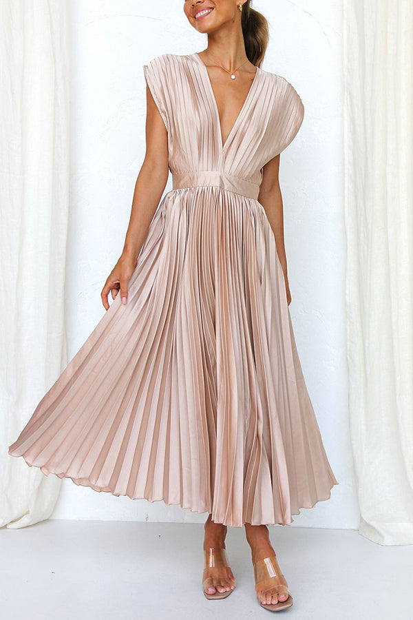Hanna | Dames Midi Jurk - Luxe Satijn, V-hals Feestkleding Roze