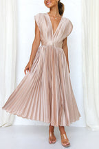 Hanna | Dames Midi Jurk - Luxe Satijn, V-hals Feestkleding Roze