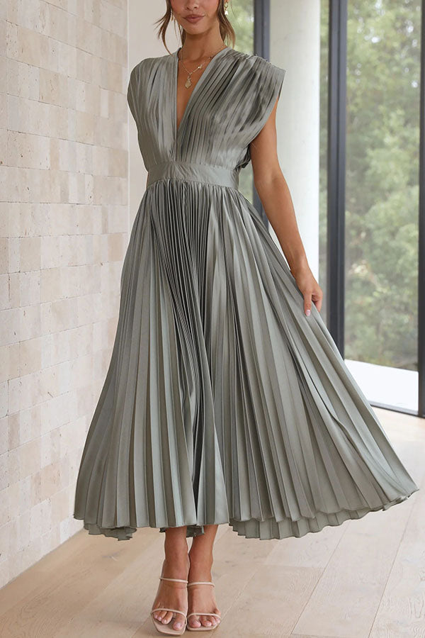Hanna | Dames Midi Jurk - Luxe Satijn, V-hals Feestkleding Grijs