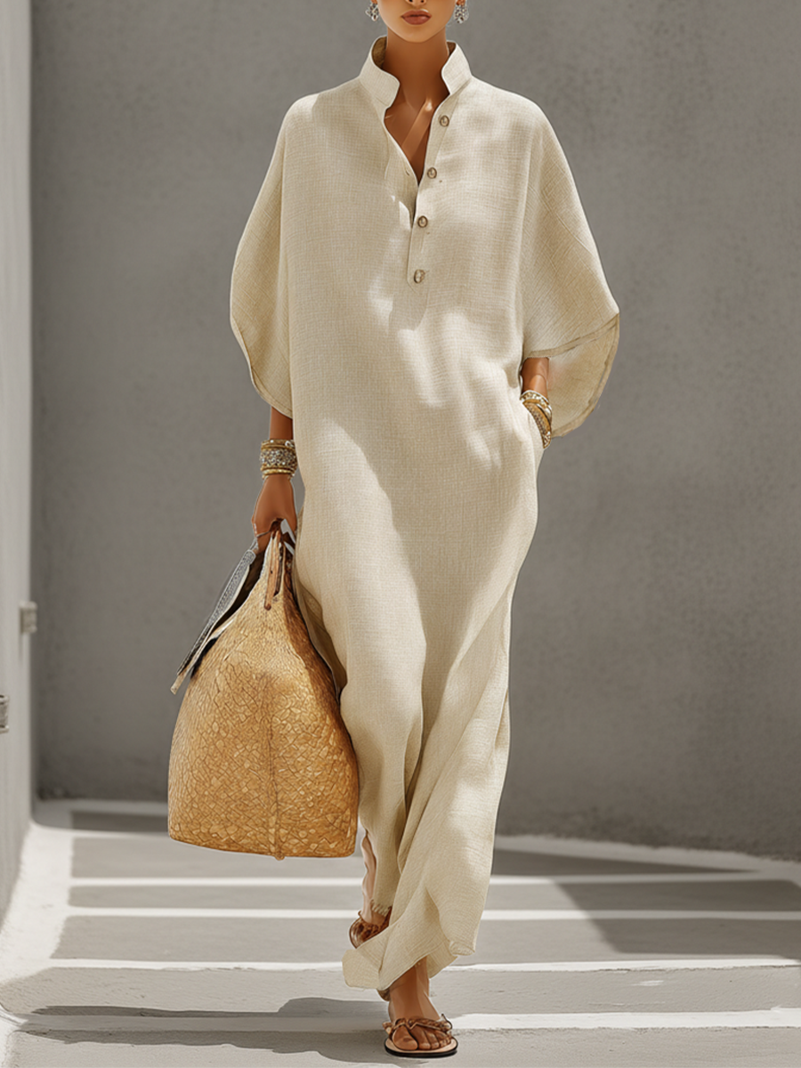 Eline | Damesjurk - Zacht Linnen, Resort-Casual Maxi Dress