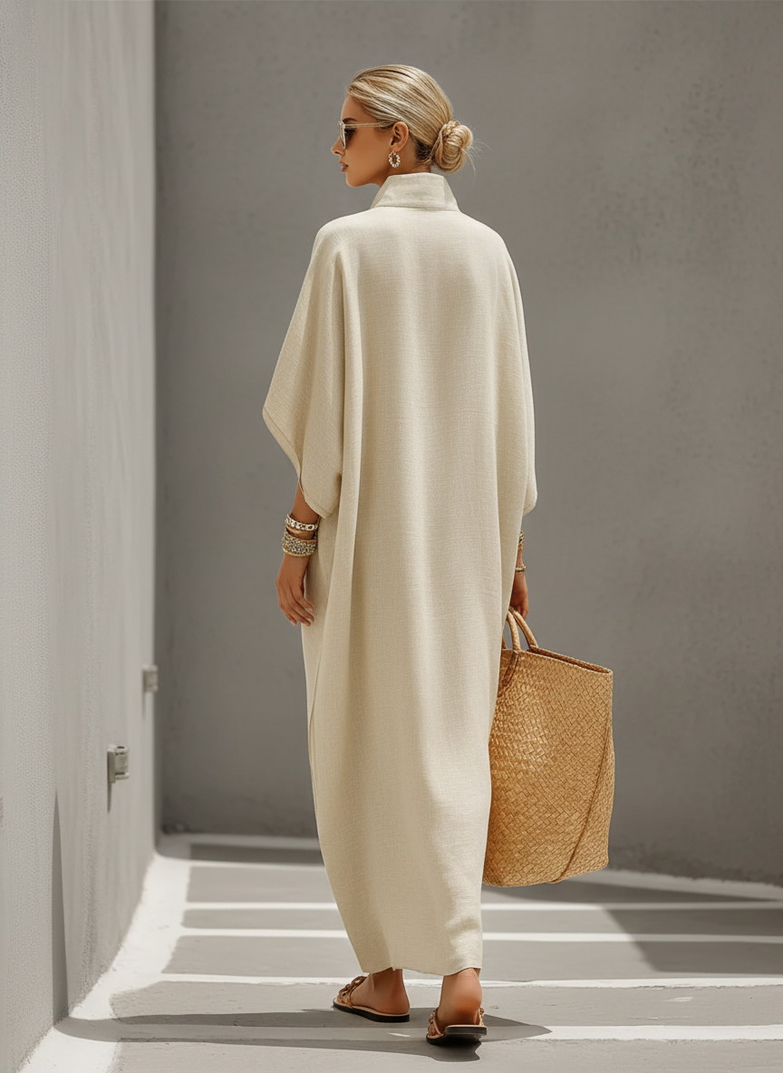 Eline | Damesjurk - Zacht Linnen, Resort-Casual Maxi Dress