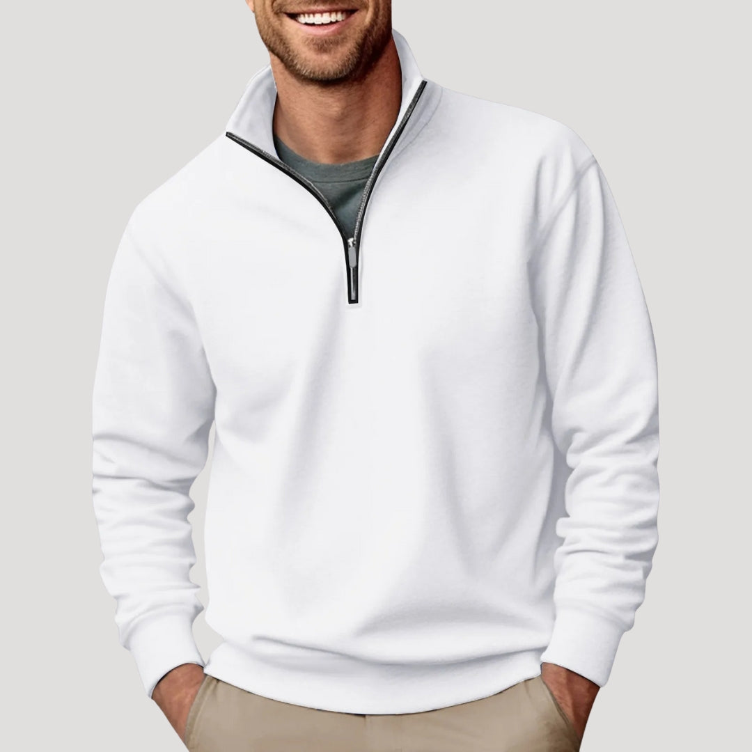 Sweater Heren Halve Rits Comfortabel Wit