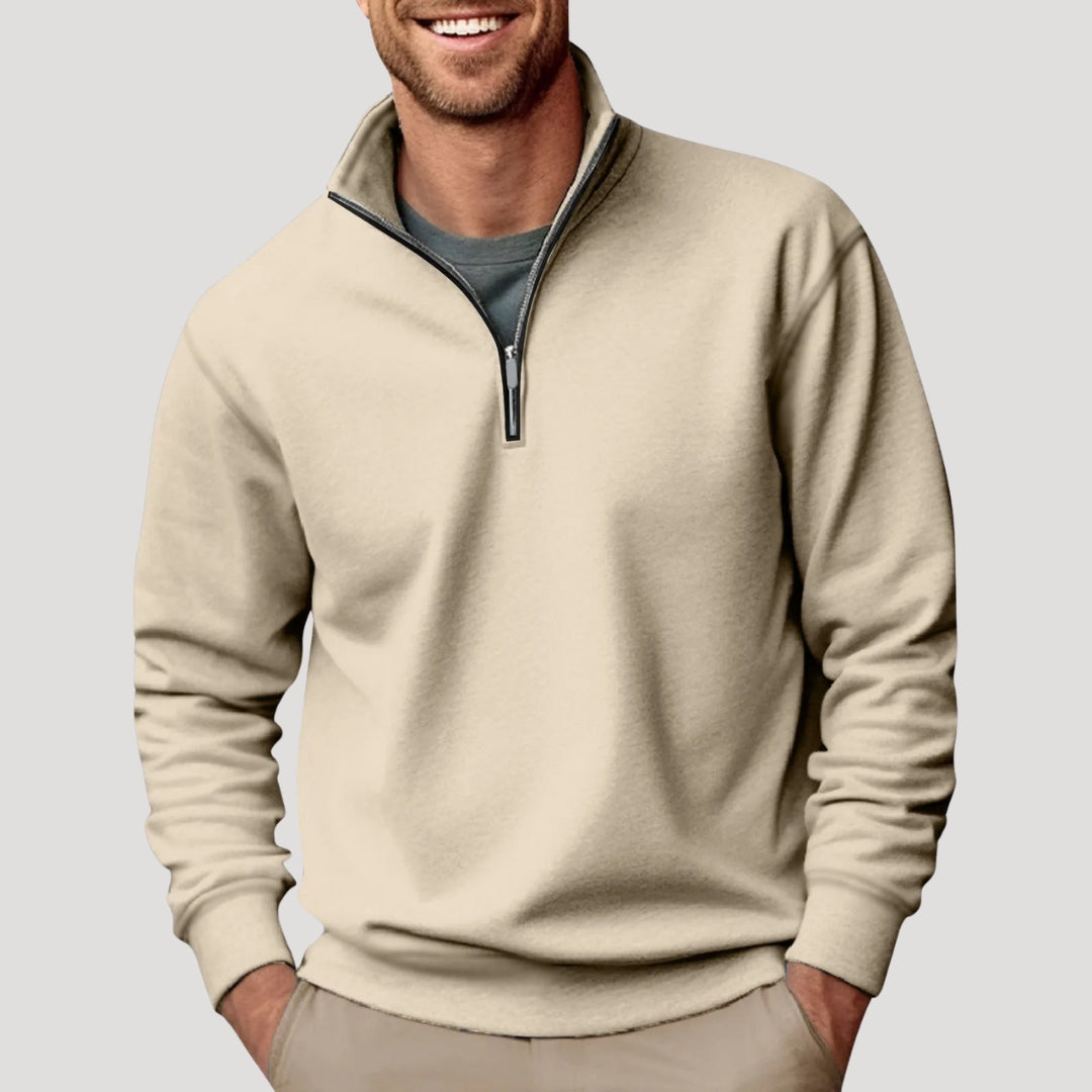 Sweater Heren Halve Rits Comfortabel Beige