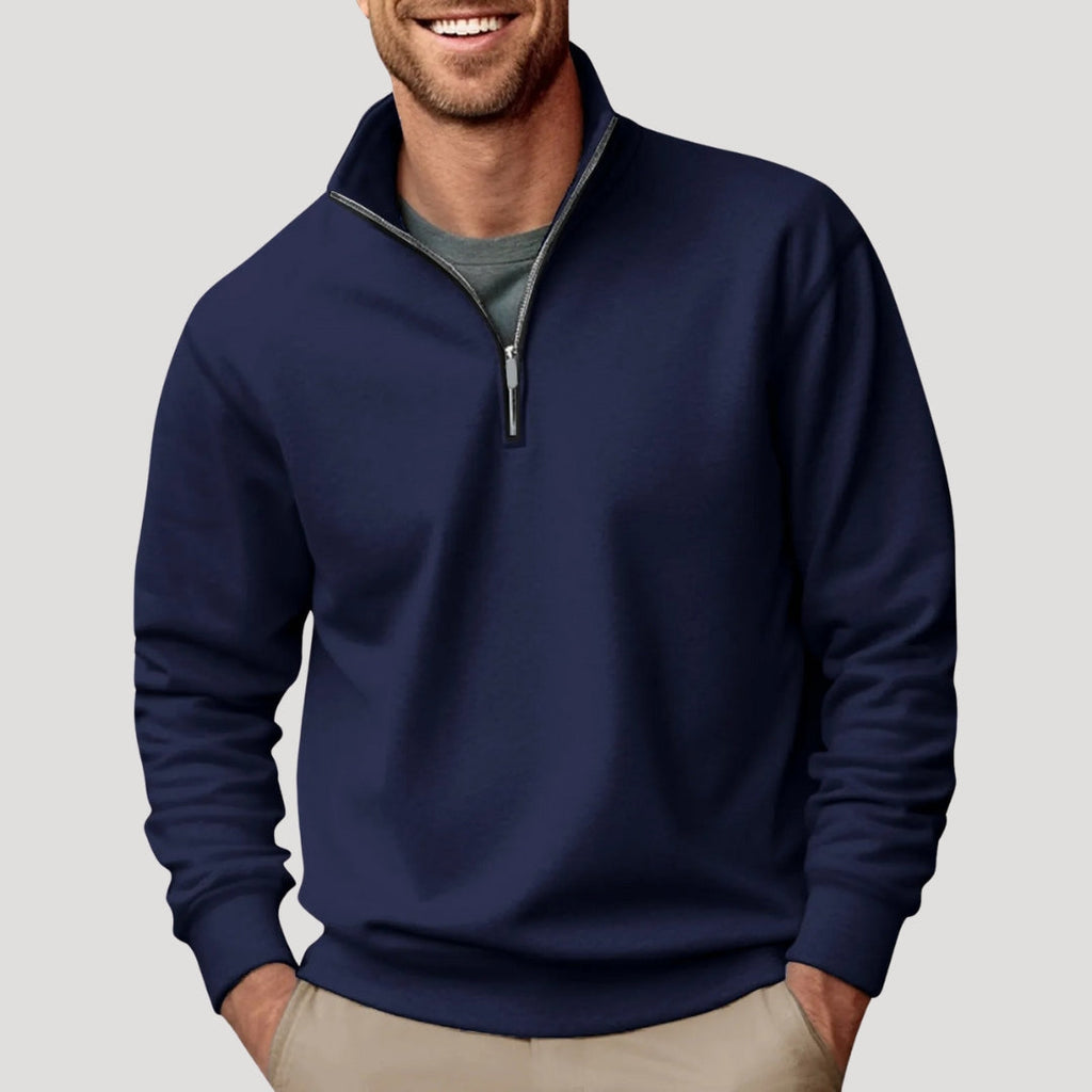 Sweater Heren Halve Rits Comfortabel Marineblauw