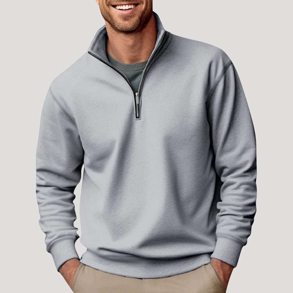 Sweater Heren Halve Rits Comfortabel Grijs