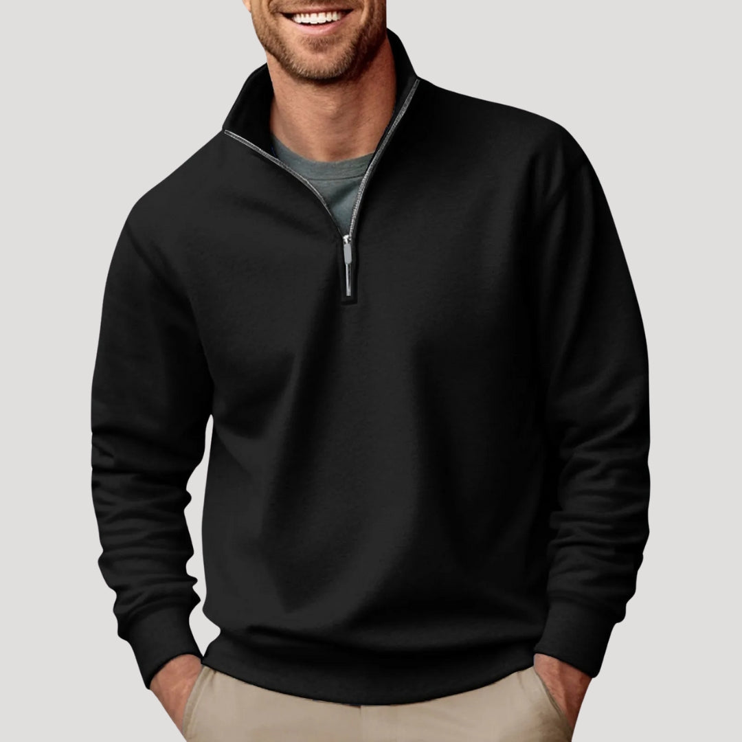Sweater Heren Halve Rits Comfortabel Zwart