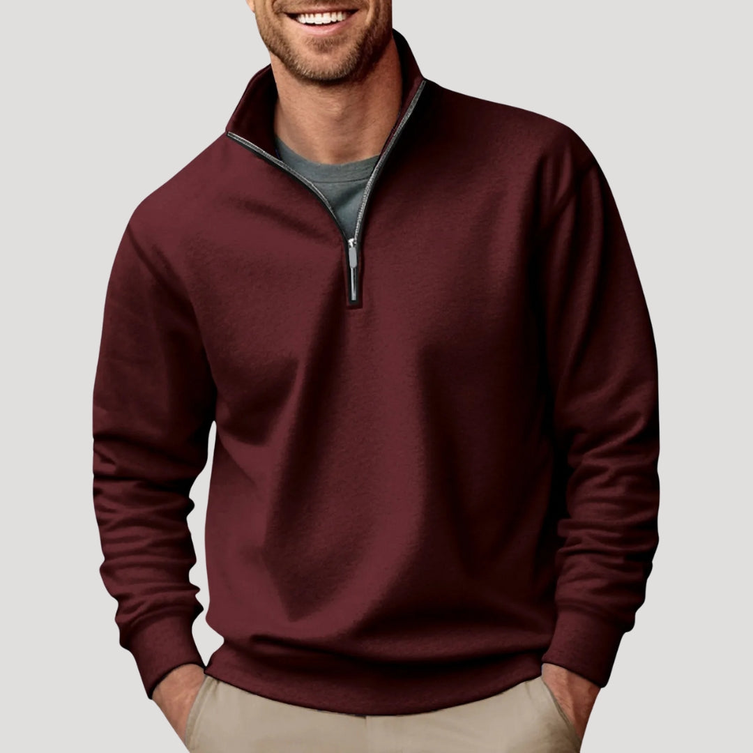 Sweater Heren Halve Rits Comfortabel Bruin