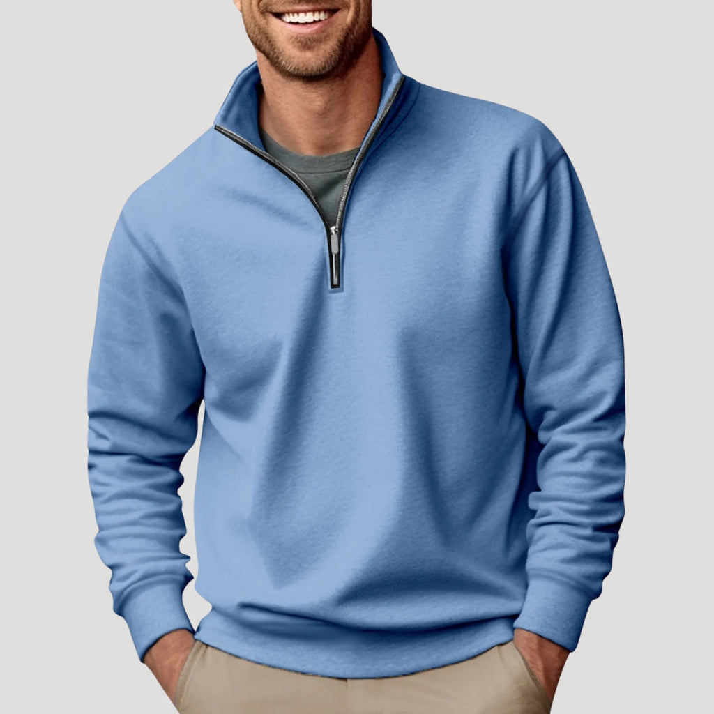 Sweater Heren Halve Rits Comfortabel Blauw